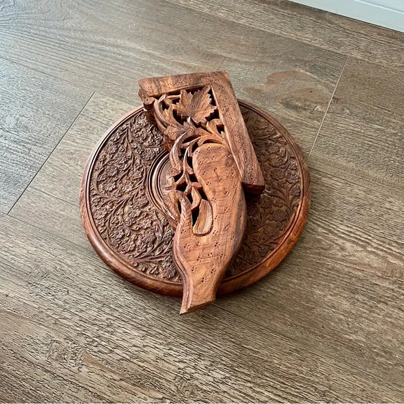 Vintage Indian Hand Carved Wooden Folding Side Table 13 Inch Tall - Picture 12 of 12